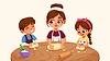 Children make dough, boy and girl cook bread pizza