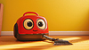Photo 300 DPI: Cute blue cartoon vacuum cleaner with big glossy