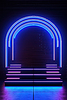 Neon arch in dark blue lights room with clouds. | Stock Illustration