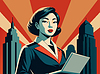 Powerful asian business woman with laptop, in