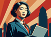 Powerful asian business woman with laptop, in