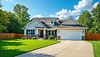 Beautiful suburban house with landscaped lawn, | Stock Illustration
