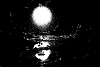 Vector clipart: Alien planet landscape in retro dotwork style.