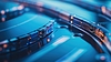 Elektronischer Mikrochip auf leuchtender Leiterplatte | Stock Foto