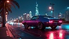 Muscle car vintage en la calle nocturna con neón | Foto de stock