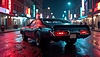 Muscle car vintage en la calle nocturna con neón | Foto de stock