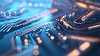 Elektronischer Mikrochip auf leuchtender Leiterplatte | Stock Foto
