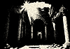 Ancient ruins in sci-fi scene with dotwork retro