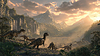 Prähistorischer Dschungel mit Dinosauriern und Wasserfällen | Stock Illustration