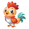 Vector clipart: Cute cartoon rooster with big eyes and colorful tai