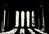 Vector clipart: Ancient ruins in sci-fi scene with dotwork retro