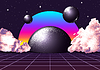 Vector clipart: Retro futuristic synthwave landscape with black