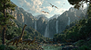 Prähistorischer Dschungel mit Dinosauriern und Wasserfällen | Stock Illustration