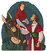 Vektor Cliparts: Maria und Josef reisen mit dem Esel nach Bethlehem