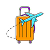 Vector clipart: Airplane with suitcase icon. Air travel and