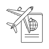 Vector clipart: Airplane with passport icon. Air travel and