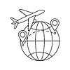 Airplane with globe icon. Air travel and tourism