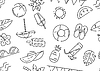 Vector clipart: Pattern with summer items. Stylized beach objects