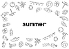Vector clipart: Background with summer items. Stylized beach objects