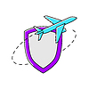 Vector clipart: Airplane insurance icon. Air travel and tourism item