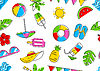 Pattern with summer items. Stylized beach objects