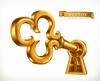 Vector clipart: Golden key in keyhole, 3d icon