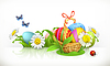 Vector clipart: Easter, basket and eggs. Spring flowers 3d banner