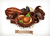 Vector clipart: Chocolate bars and pieces. Hazelnut and chocolate