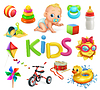 Vector clipart: Kids and toys. Children playground, 3d icons set