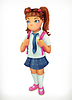 Vector clipart: Schoolgirl. Little girl cartoon character. icon