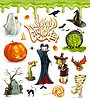 Vector clipart: Halloween 3d icons. Pumpkin, ghost, spider, witch,