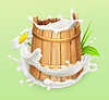 Vector clipart: Milk. Rustic style. Wooden bucket. Natural dairy