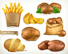Vector clipart: Potato and fry chips. Vegetable 3d icon set