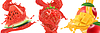Vector clipart: Splash of juice. Watermelon, strawberry, mango,