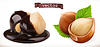 Vector clipart: Hazelnut in chocolate. 3d realistic icon