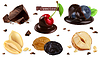 Vector clipart: Berries, nuts and chocolate. Blueberry, cherry,