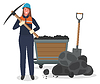 Vector clipart: Coal mining, woman miner with pickaxe, hard work,