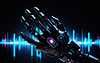 Robotic hand on blurred bokeh background, artificial in | Stock Illustration