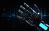 Robotic hand on blurred bokeh background, artificial in | Stock Illustration
