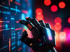 Робот с искусственным интеллектом показывает графики и диаграммы диа | Иллюстрация