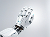 Robotic hand on blurred bokeh background, artificial in | Stock Illustration