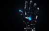 Robotic hand on blurred bokeh background, artificial in | Stock Illustration