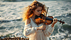Photo 300 DPI: Young Beautiful Woman Plauing ViolinAI Generative