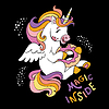 Vector clipart: Cute cartoon sweet Unicorn with lettering on black