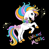 Vector clipart: Cute cartoon character unicorn and lettering