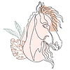 Vector clipart: Continuous Line Horse Drawing with Botanical