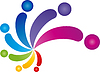 Vector clipart: Many people, spiral, rainbow colors, painters, children