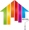Vector clipart: House and rainbow colors, paint roller, painter, logo