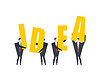 Vector clipart: idea people with letters. Business team comes up