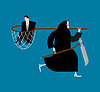 Vector clipart: Grim Reaper carries man using butterfly net